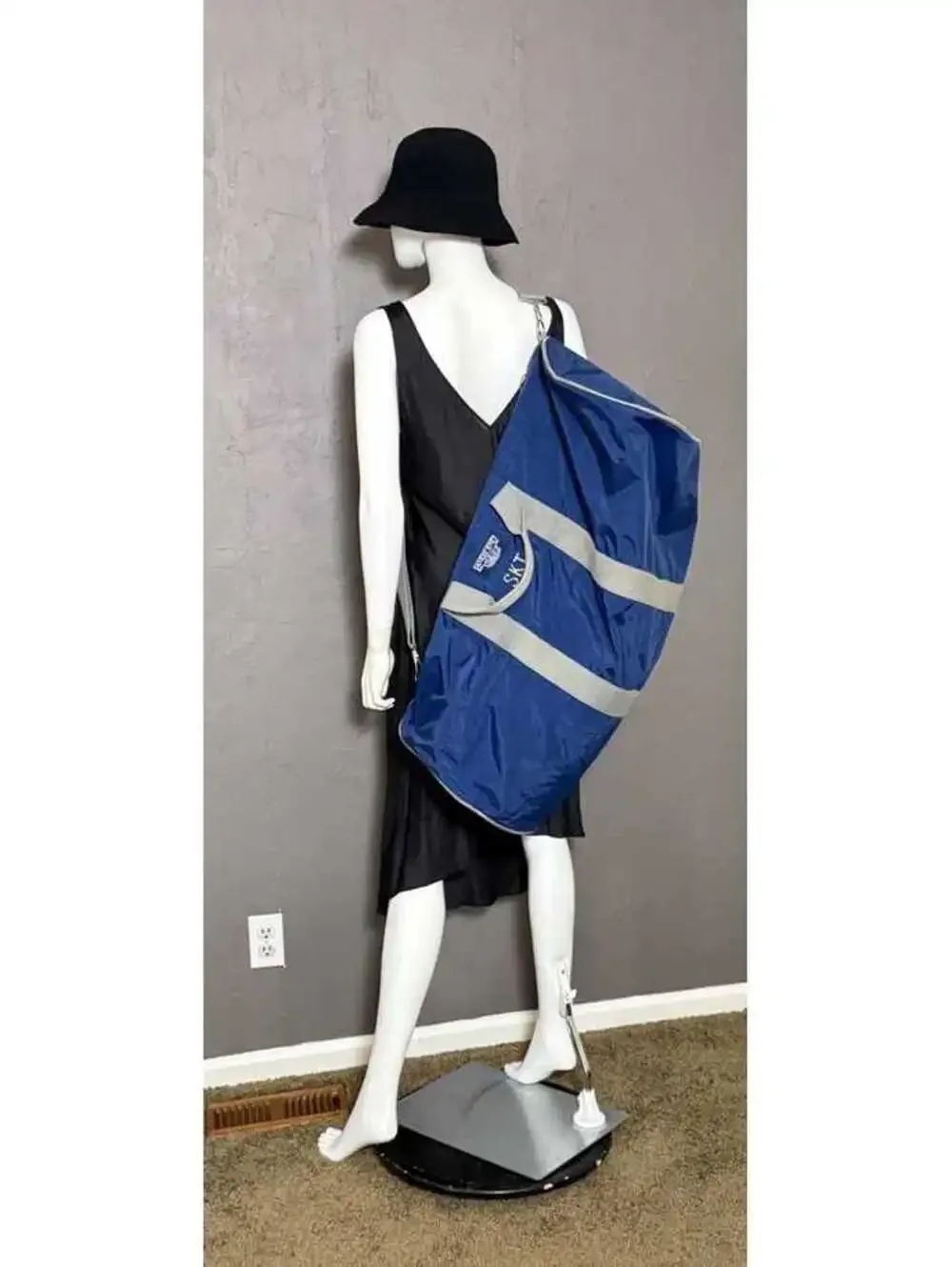 1980's Extra Large Duffle Bag from Lands' End Blue + Gray Nylon Canvas